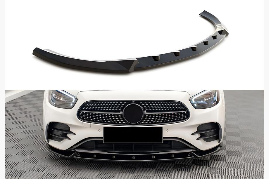 Mercedes E-klase W213 2016–2023 DPT priekšējā bampera lūpas spoileris (AMG-Line, 2020-2023, spīdīgi melns) Foto 1