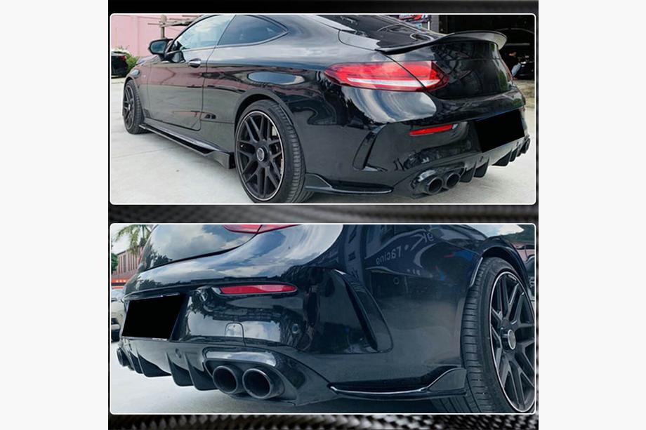 Mercedes C-class W205 2014–2021 Aizmugurējā bampera difuzora uzlikas V2 (kupeja/kabriolets AMG-Line / C43 AMG 2015-2019, oglekļa šķiedra) Foto 4