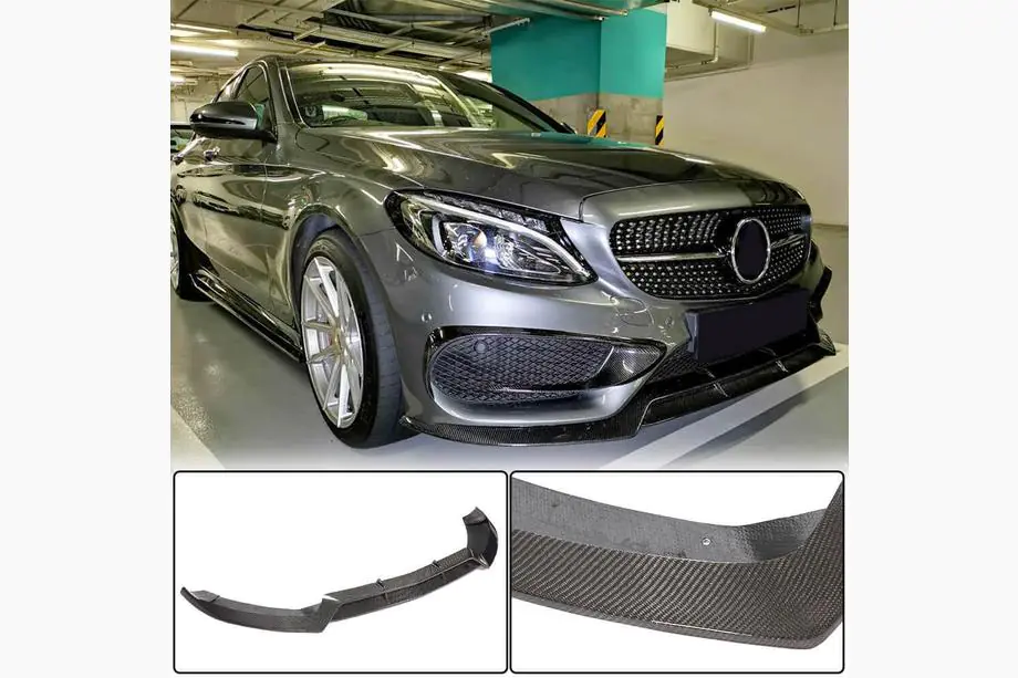 Mercedes C-class W205 2014–2021 Priekšējā bampera lūpa Lip V1 (C43 AMG 2015-2019, oglekļa šķiedra) Image