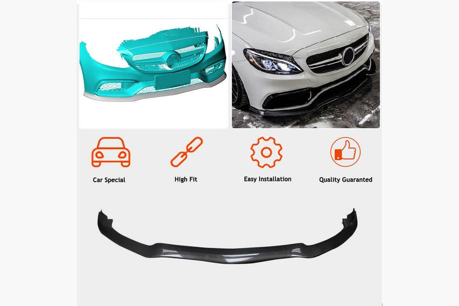 Mercedes C-class W205 2014–2021 Priekšējā bampera uzlika Lip V2 (SD C63 AMG 2015-2019, oglekļa šķiedra) Foto 2
