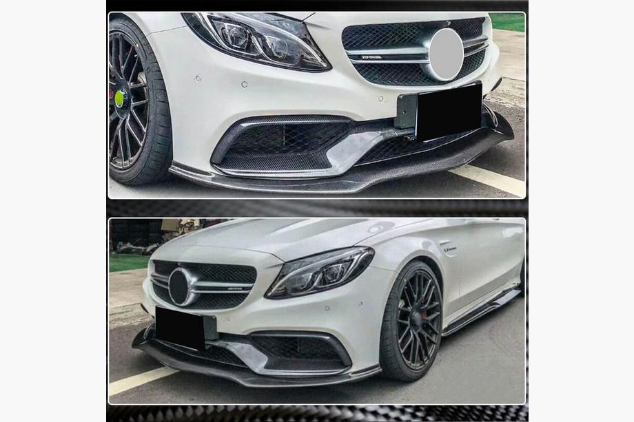 Mercedes C-class W205 2014–2021 Priekšējā bampera uzlika Lip V2 (SD C63 AMG 2015-2019, oglekļa šķiedra) Foto 4