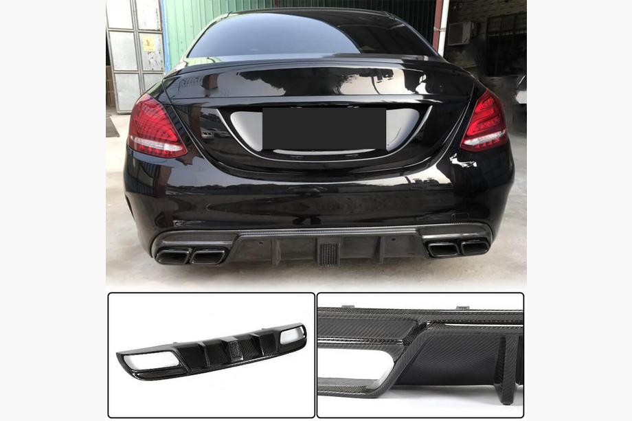 Mercedes C-class W205 2014–2021 Aizmugurējā bampera difuzors V3 (SD C43/C63 AMG 2015-2019, oglekļa šķiedra) Foto 1