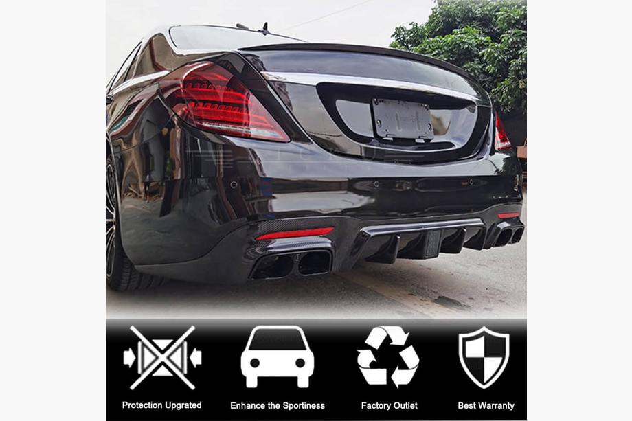 Mercedes S-class W222 2013–2022 Aizmugurējā bufera difuzors ar izpūtēja uzgaļiem (S63/S65 AMG 2018-2021, oglekļa šķiedra) Foto 2