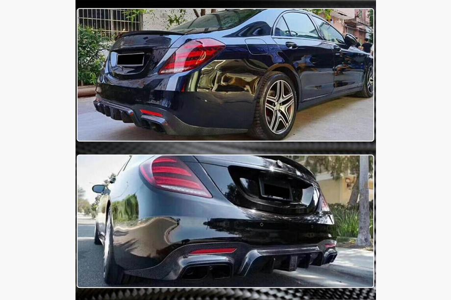 Mercedes S-class W222 2013–2022 Aizmugurējā bufera difuzors ar izpūtēja uzgaļiem (S63/S65 AMG 2018-2021, oglekļa šķiedra) Foto 3