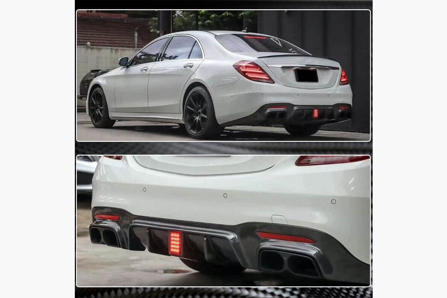 Mercedes S-class W222 2013–2022 Aizmugurējā bufera difuzors ar izpūtēja uzgaļiem (S63/S65 AMG 2018-2021, oglekļa šķiedra) Foto 4