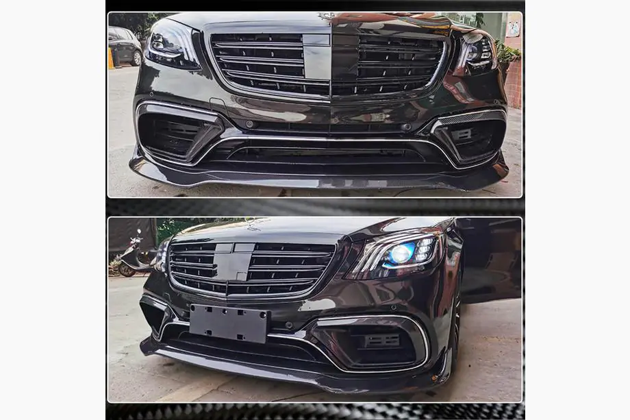 Mercedes S-class W222 2013–2022 Oglekļa šķiedras priekšējā bampera ieliktņi (AMG 2018-2021) Foto 4