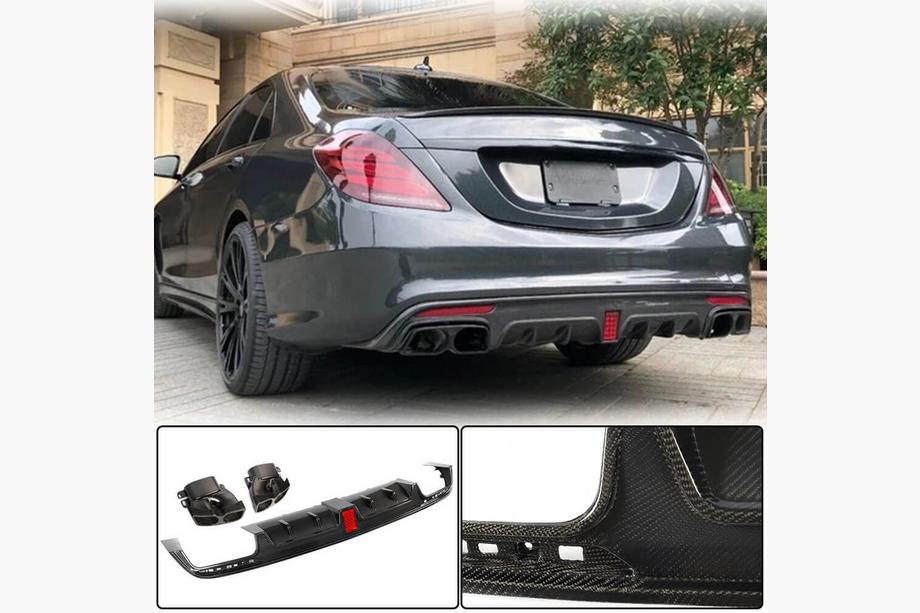 Mercedes S-class W222 2013–2022 Aizmugurējā bampera difuzors ar izplūdes uzgaļiem (S63 AMG 2014-2017, oglekļa šķiedra) Image
