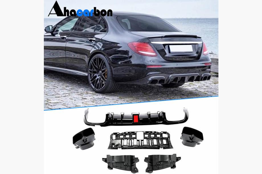 Mercedes E-klase W213 2016–2023 Aizmugurējā bampera difuzors ar izplūdes uzgaļiem V1 (AMG/AMG-Line 2016-2019, oglekļa šķiedra) Image