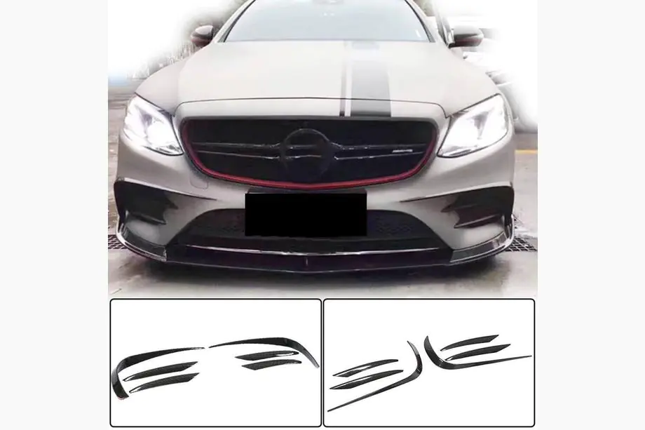 Mercedes E-klase W213 2016–2023 Priekšējā bampera uzlikas V1 (E43 AMG 2016-2019, oglekļa šķiedra) Foto 1