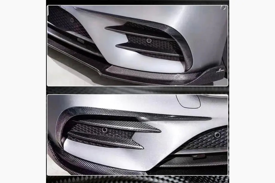 Mercedes E-klase W213 2016–2023 Priekšējā bampera uzlikas V1 (E43 AMG 2016-2019, oglekļa šķiedra) Foto 4