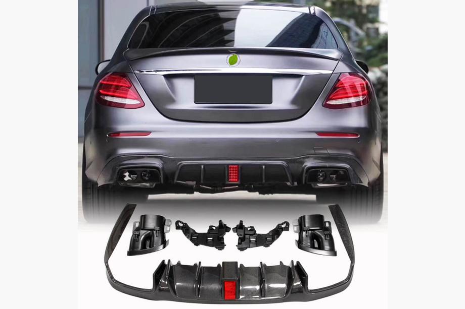 Mercedes E-klase W213 2016–2023 Aizmugurējā bufera difuzors ar izplūdes uzgaļiem V2 (AMG/AMG-Line 2016-2019, oglekļa šķiedra) Image
