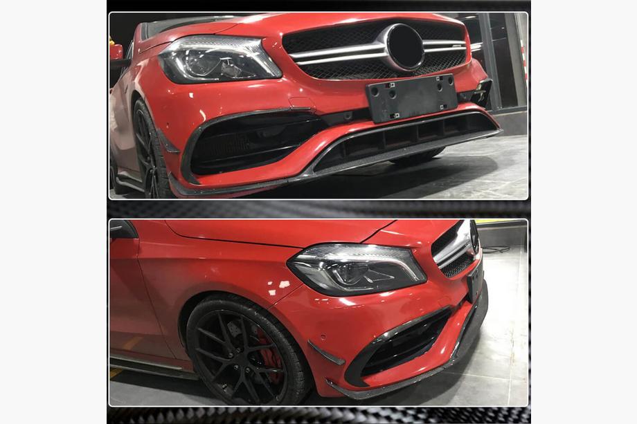Mercedes A-class W176 2012–2018 Priekšējā bampera lūpa (AMG-Line / A45 AMG HB 2016-2018, karbons) Foto 3