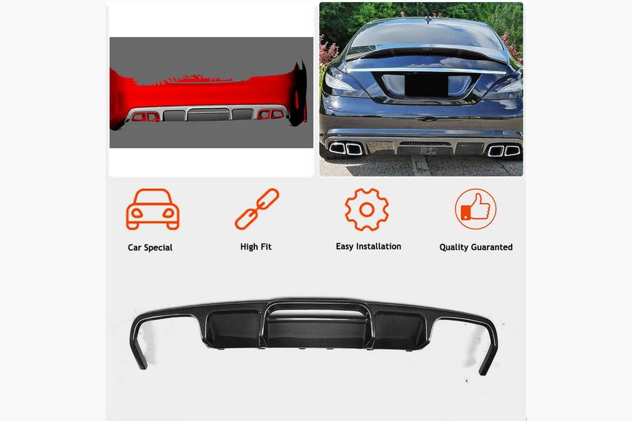 Mercedes CLS C218 2011–2018 Aizmugurējā bufera difuzors (Base/CLS63 AMG 2015-2018, karbons) Foto 5