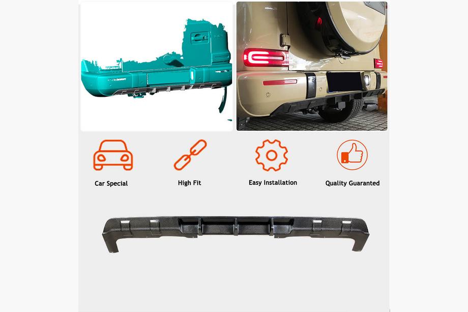 Mercedes G-Class W463 2018–2024 Aizmugurējā bampera difuzors V1 (G63 AMG, oglekļa šķiedra) Foto 2