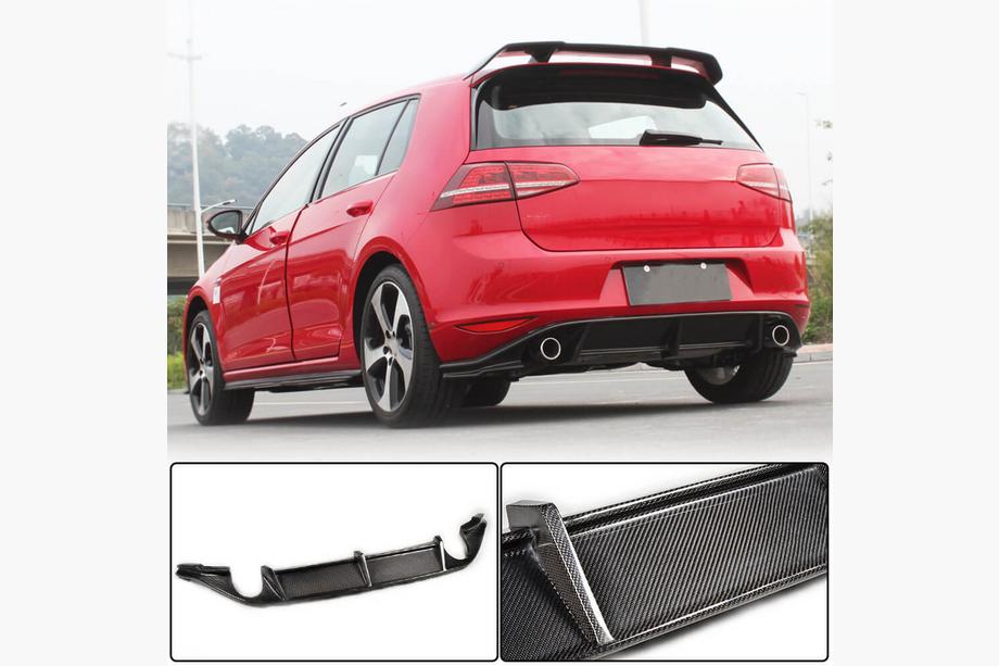Volkswagen Golf 7/E-Golf 2012–2020 Aizmugurējā bufera difuzors V3 (Base/GTI HB 2012-2017, oglekļa šķiedra) Foto 1