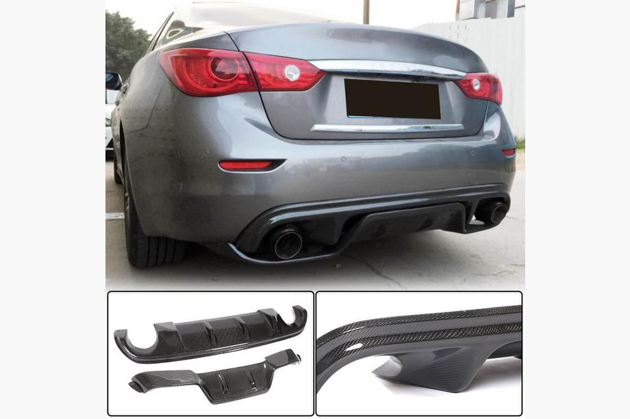 Infiniti Q50/Q60 2013–2024 Aizmugurējā bampera difuzors V3 (Q50 Base/Sport 2014-2017, oglekļa šķiedra) Foto 1