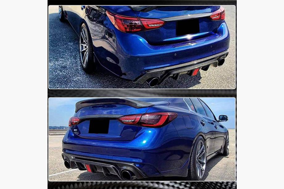 Infiniti Q50/Q60 2013–2024 Aizmugurējā bufera difuzors V3 (Q50 Base/Sport 2018-2023, oglekļa šķiedra) Foto 4