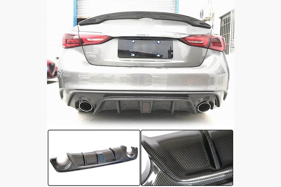 Infiniti Q50/Q60 2013–2024 Aizmugurējā bufera difuzors V3 (Q50 Base/Sport 2018-2023, oglekļa šķiedra) Foto 7