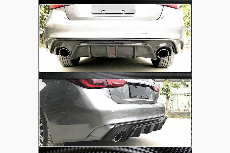 Infiniti Q50/Q60 2013–2024 Aizmugurējā bufera difuzors V3 (Q50 Base/Sport 2018-2023, oglekļa šķiedra) Foto 8