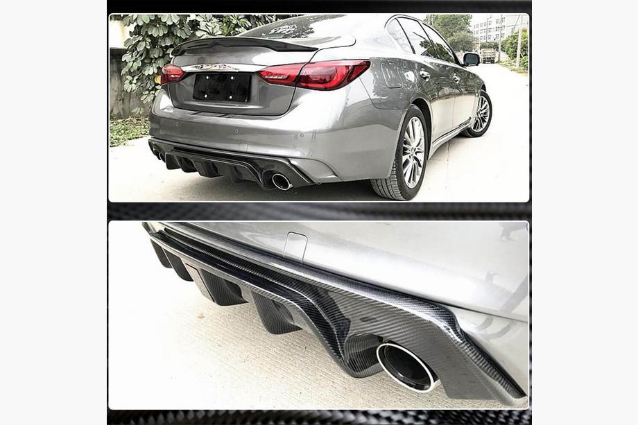 Infiniti Q50/Q60 2013–2024 Aizmugurējā bufera difuzors V3 (Q50 Base/Sport 2018-2023, oglekļa šķiedra) Foto 9