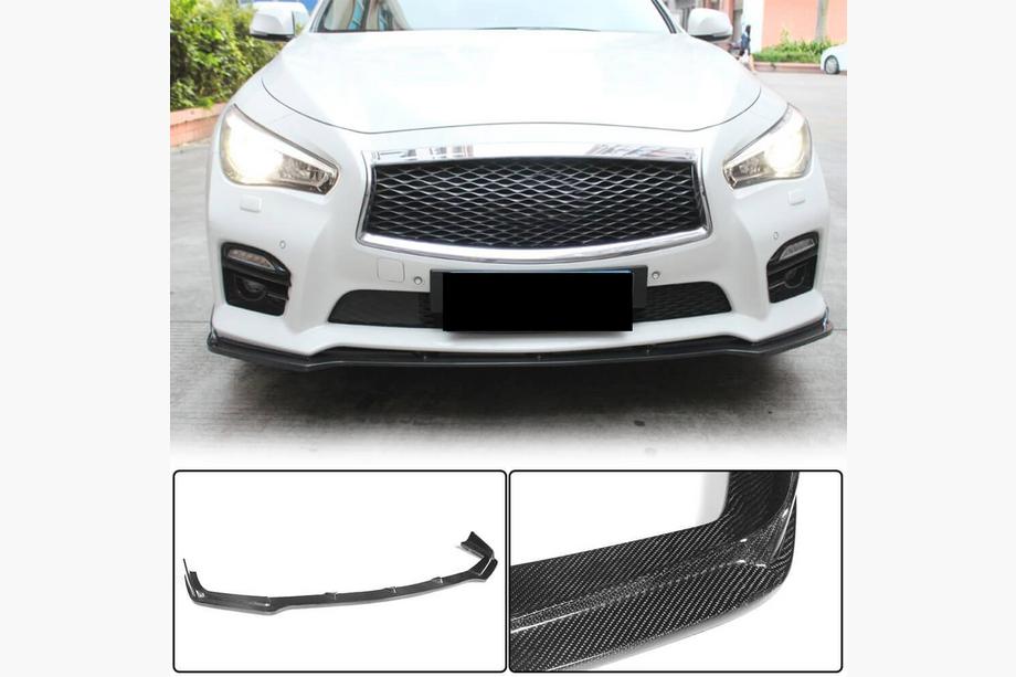 Infiniti Q50/Q60 2013–2024 Oglekļa šķiedras priekšējā bampera lūpa Lip V2 (Q50 Sport 2014-2017, Carbon) Image