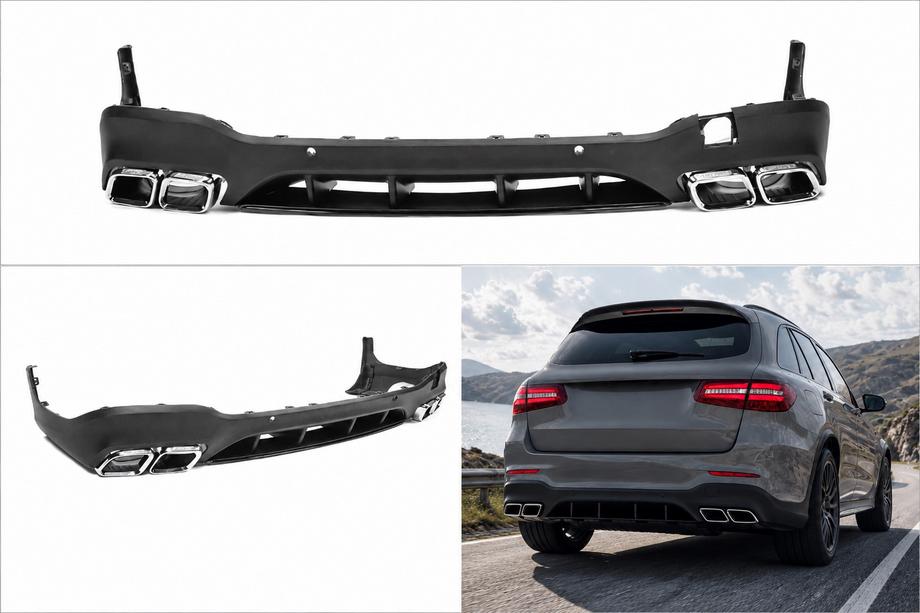 Mercedes GLC X253 2015–2022 Aizmugurējais difuzors ar izpūtēja uzgaļiem Silver (AMG63 Design) Image