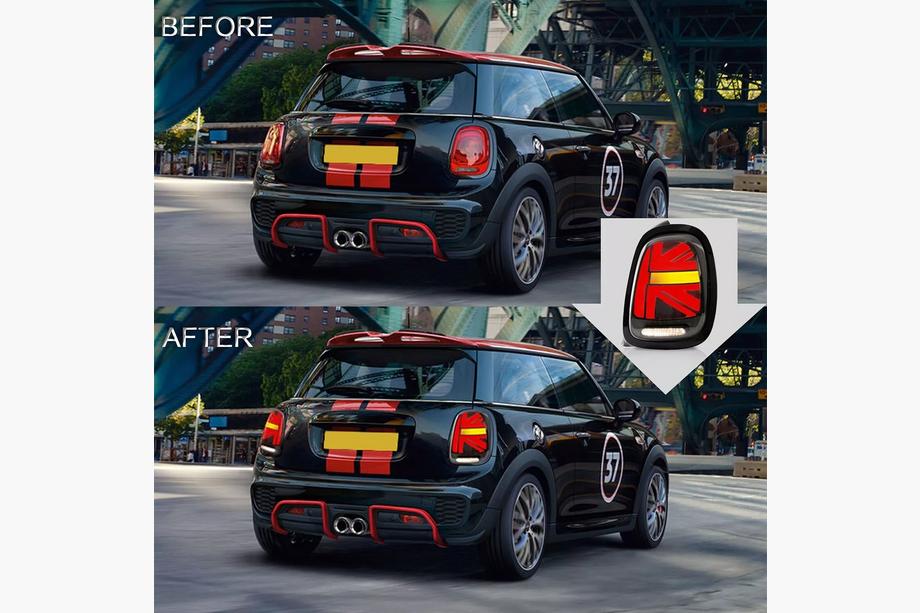 Mini Cooper F55/56/57 2014–2023 Aizmugurējie LED lukturi Union Jack stilā, sarkani (2 gab.) Image