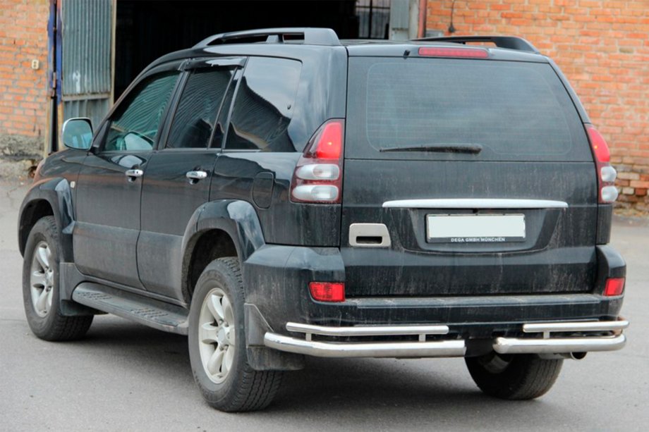 Toyota Land Cruiser Prado 120 2002–2009 Aizmugurējie dubultie stūru aizsargi AK003-1 (2 gab., nerūsējošais tērauds) Image