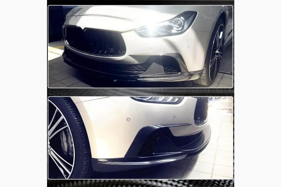 Maserati Ghibli 2013–2023 Priekšējā bampera lūpa Lip V3 (Base/S/S Q4 2013-2017, oglekļa šķiedra) Foto 3