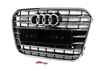Audi A6 C7 2011–2017 Priekšējā melnā radiatora reste ar hroma rāmi S-style (2011-2014) foto 2