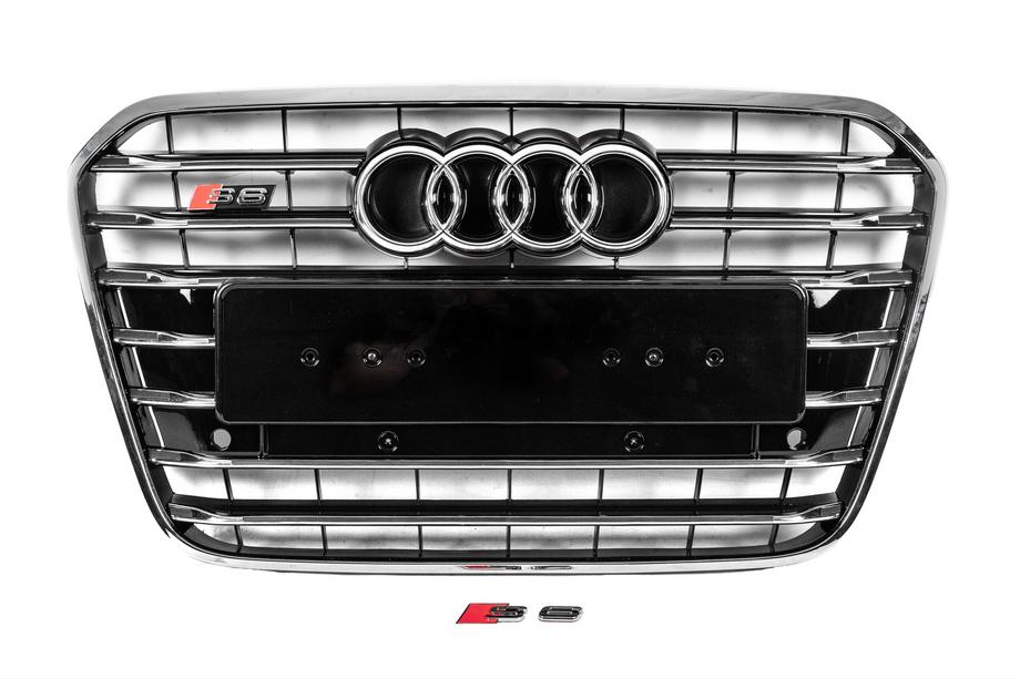 Audi A6 C7 2011–2017 Priekšējā melnā radiatora reste ar hroma rāmi S-style (2011-2014) Image