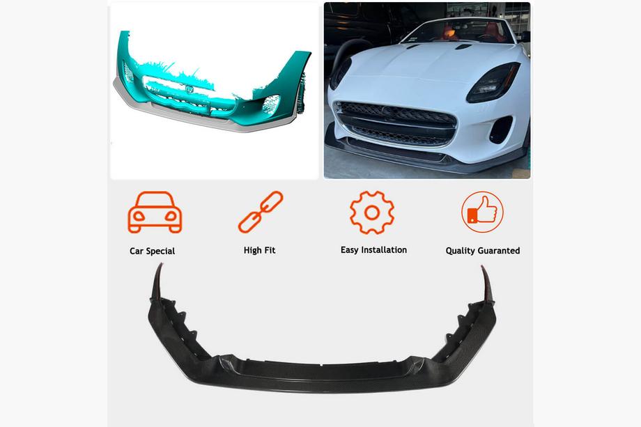 Jaguar F-Type 2013–2024 Priekšējā bampera lūpas uzlika (Base 2017-2019, oglekļa šķiedra) Foto 2