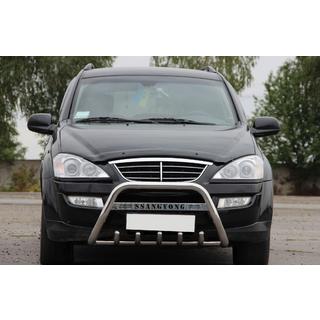 Priekšējais aizsargstienis (bull bar) WT004 (nerūsējošais tērauds) SsangYong Kyron 2005–2014 foto 1