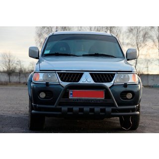 Priekšējais aizsargloks ST015WT Black (nerūsējošais tērauds) Mitsubishi Pajero Sport 1996–2007 foto 2