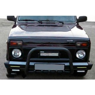 Aizsargstienis (bullbar) QT006 Black (nerūsējošais tērauds) Lada Niva un Urban 1977– foto 3