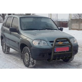 Bullerbārs QT007 Black (nerūsējošais tērauds) Chevrolet Niva 1998–2020 foto 3