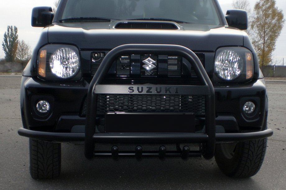 Suzuki Jimny 1998–2018 Kengurstiens QT007-Exclusive Black (ar uzrakstu, nerūsējošais tērauds) Foto 2