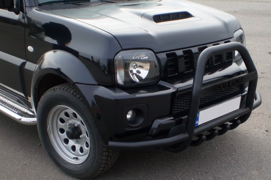 Suzuki Jimny 1998–2018 Kengurstiens QT007-Exclusive Black (ar uzrakstu, nerūsējošais tērauds) Foto 4