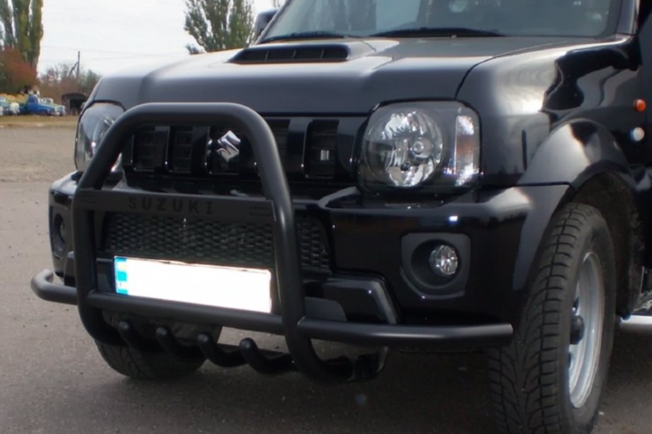 Suzuki Jimny 1998–2018 Kengurstiens QT007-Exclusive Black (ar uzrakstu, nerūsējošais tērauds) Foto 6