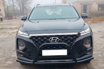 Hyundai Santa Fe 4 2018–2023 Priekšējais aizsargstienis (bullbar) ar "ūsām" WT006 Black (nerūsējošais tērauds) foto 2
