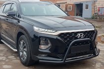 Hyundai Santa Fe 4 2018–2023 Priekšējais aizsargstienis (bullbar) ar "ūsām" WT006 Black (nerūsējošais tērauds) foto 3