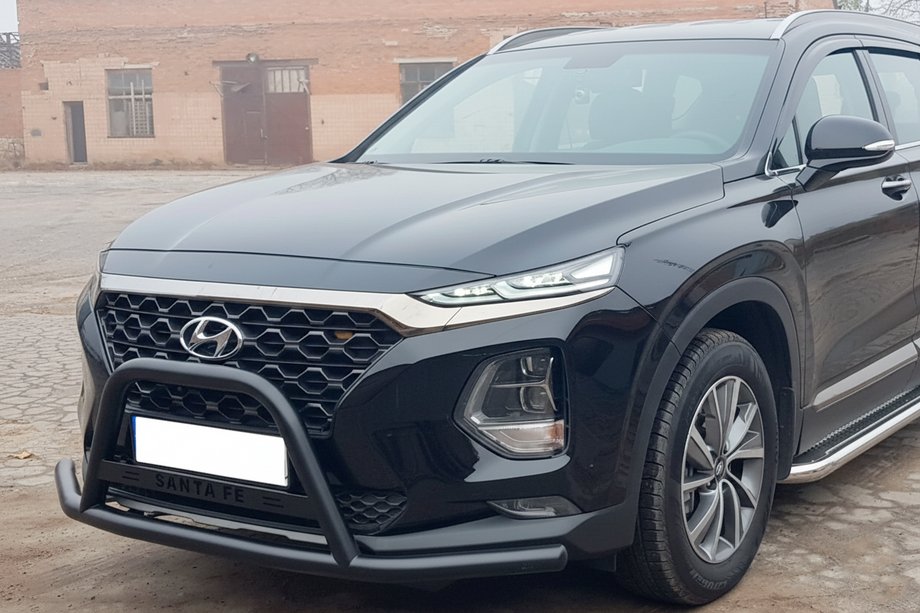 Hyundai Santa Fe 4 2018–2023 Priekšējais aizsargstienis (bullbar) ar "ūsām" WT006 Black (nerūsējošais tērauds) Image