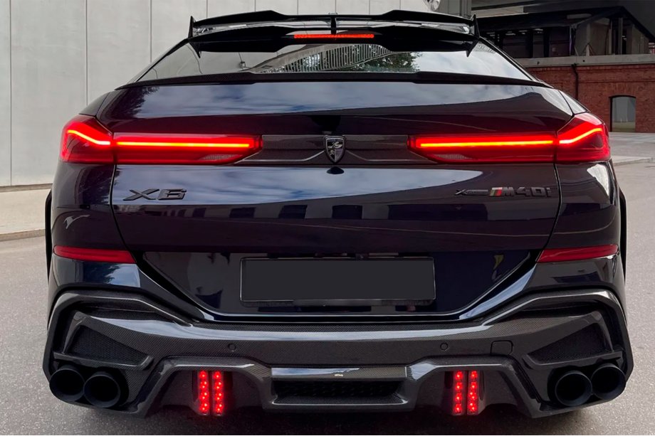 BMW X6 G06 2019–2027 Aizmugurējā bampera difuzors ar LRT izplūdes uzgaļiem (M-Sport 2023+, Carbon) Image