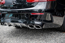 Mercedes E-class coupe C238 2016–2024 Aizmugurējais difuzors Black ar Chrome uzgaļiem (AMG63 dizains) foto 1
