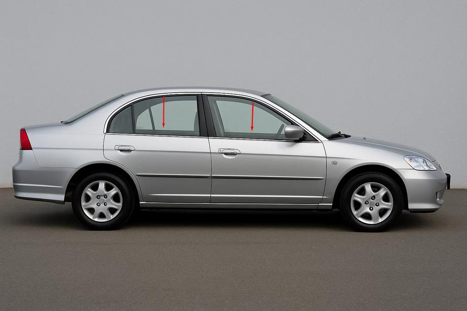 Honda Civic Sedan VII 2001–2006 Ārējās logu apmales (4 gab., nerūsējošais tērauds) OmsaLine – itāļu nerūsējošais tērauds Image