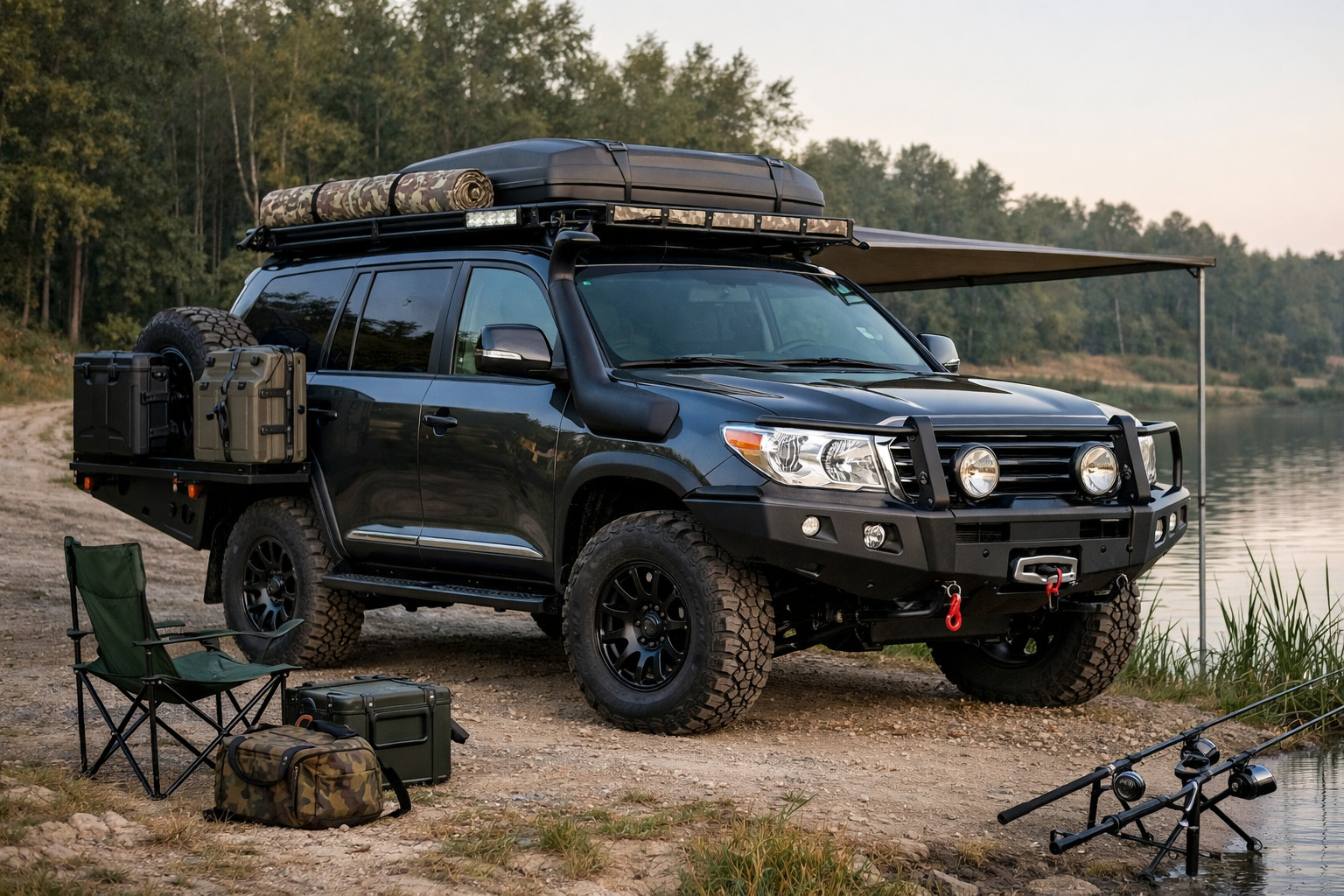Toyota Land Cruiser 200 uzlabojumu pakete makšķerēšanai un sliktiem ceļiem