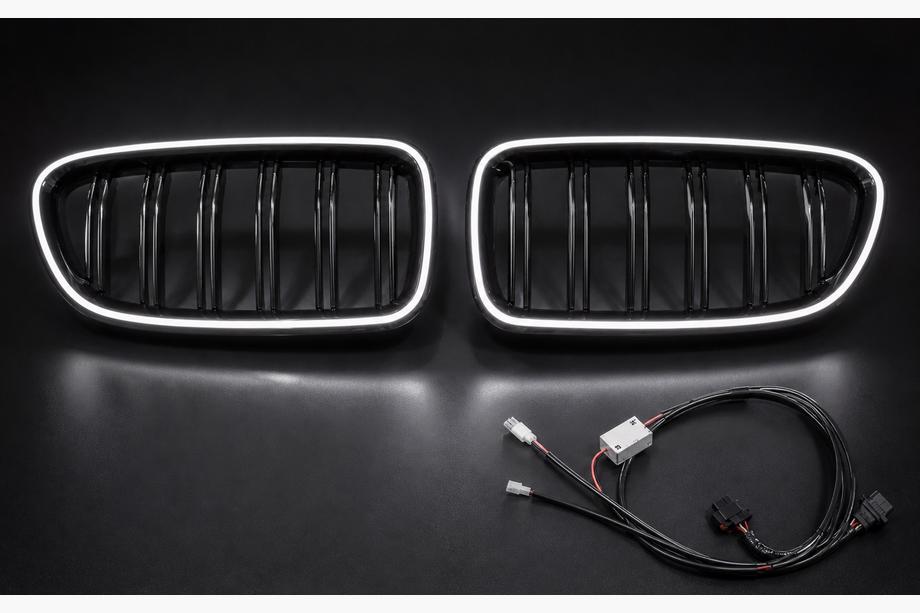 BMW 5. sērija F10/F11 2010–2016 BMW nieru restes M-look ar LED (spīdīgi melnas) Foto 5