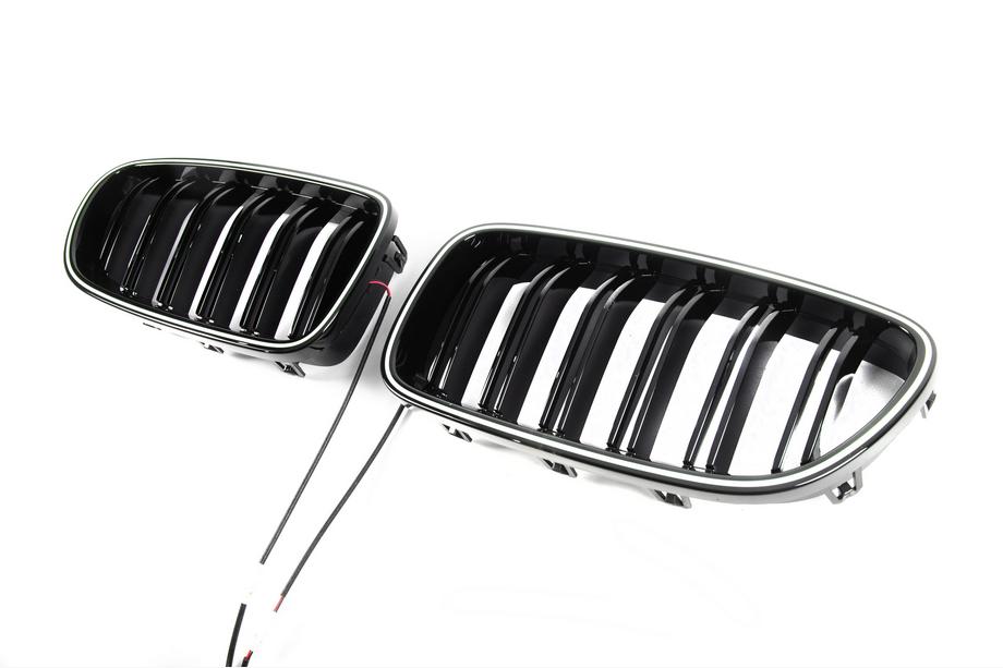 BMW 5. sērija F10/F11 2010–2016 BMW nieru restes M-look ar LED (spīdīgi melnas) Foto 3