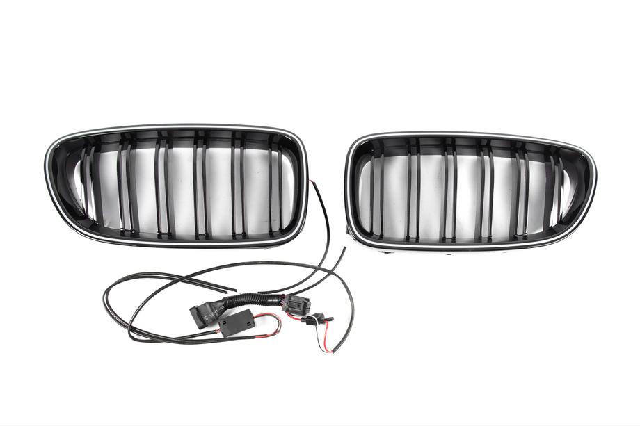 BMW 5. sērija F10/F11 2010–2016 BMW nieru restes M-look ar LED (spīdīgi melnas) Foto 8