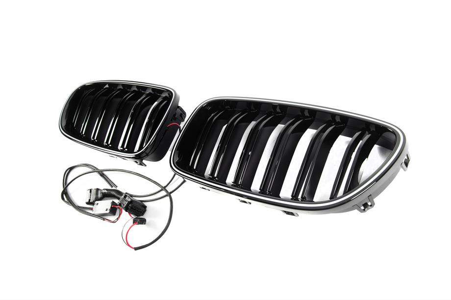 BMW 5. sērija F10/F11 2010–2016 BMW nieru restes M-look ar LED (spīdīgi melnas) Foto 9